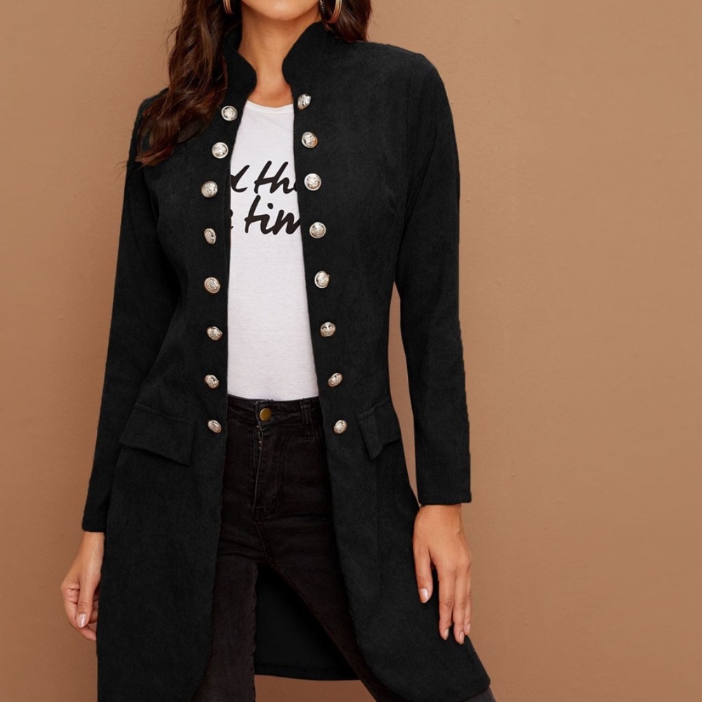Black Button Detail Corduroy Shacket Jacket